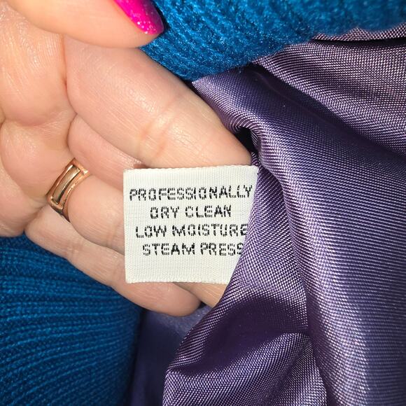 VTG CAPRI Coat Womens Size 6 Teal Blue 100% Wool Knit Retro Midi Winter 70s 80s - Picture 5 of 8